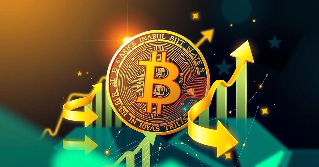 A digital illustration of a Bitcoin coin surrounded by financial symbols, with a modern tech aesthetic and vibrant colour scheme.