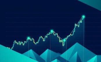 A digital representation of Bitcoin's price trend, featuring a bullish graph in a modern style with a blue and green colour scheme.