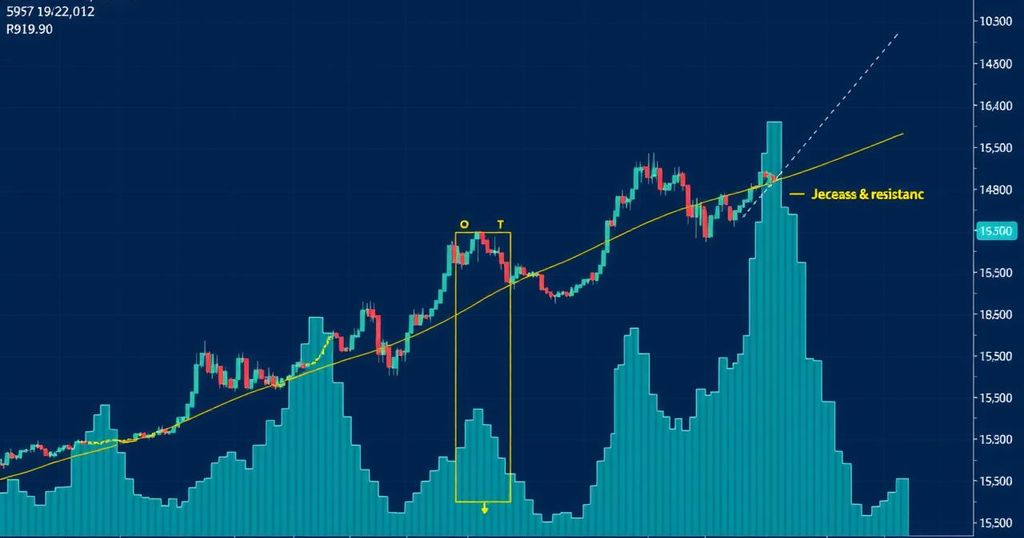 A graph showcasing Bitcoin's price trends with a blue and green colour scheme, depicting bullish movement and trends in crypto.