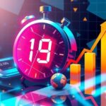 An abstract representation of Bitcoin's rising value, with a digital clock overlay in vivid colours, symbolising growth and urgency.