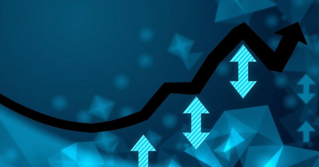 A digital illustration showcasing a declining trend in cryptocurrency, featuring downward arrows and cool hues.