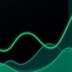 A digital bull flag chart representing Bitcoin trading patterns with upward trends in green shades and a dark background.