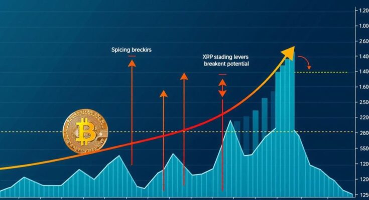 Graph showing Bitcoin pricing trends, XRP breakout potential, and Solana's resistance levels in a vibrant colour palette.