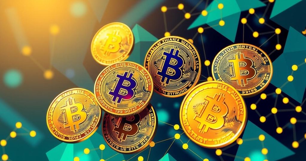 An abstract representation of cryptocurrency innovation, featuring gold elements and digital patterns.