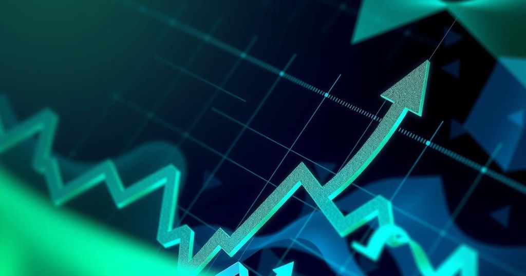 Ethereum net outflow trend visualised with arrows, vibrant green and blue, abstract finance theme
