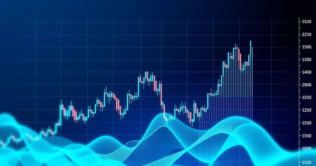 A digital graph depicting cryptocurrency market trends with vibrant colours and geometric patterns.
