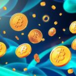A digital rendering of cryptocurrency symbols with a vibrant colour palette, representing market fluctuations in finance.