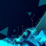 A vibrant digital art piece showcasing abstract representations of cryptocurrency and financial growth with a blue-green colour scheme.