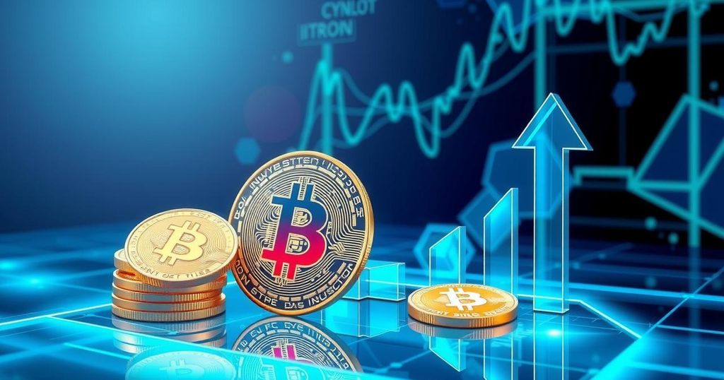 A digital asset representation featuring Bitcoin and cryptocurrencies in a modern, tech-inspired design.