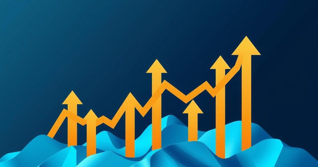 A digital illustration symbolising Ethereum's market dynamics, featuring upward price trends with subtle market indicators.