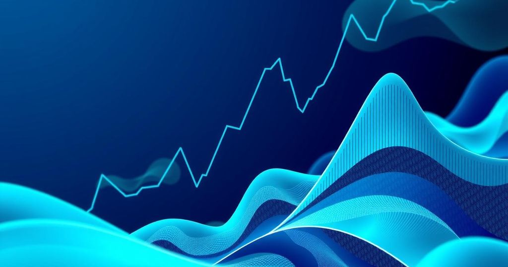 A vibrant chart depicting cryptocurrency investment trends, with bright blue and green tones highlighting market fluctuations.