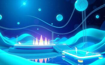 Visual representation of a digital crypto launch platform featuring vibrant colours and abstract shapes