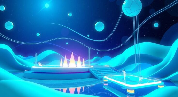 Visual representation of a digital crypto launch platform featuring vibrant colours and abstract shapes