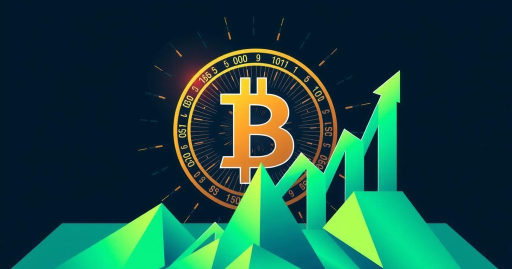 A stylised Bitcoin symbol surrounded by stock market graphs, depicting growth and market opportunities in crypto investments.