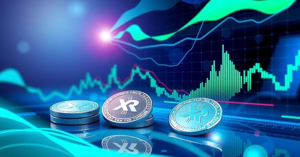 CME Group trading platform showcasing XRP futures launch with modern elements, vibrant colours, and a futuristic style.