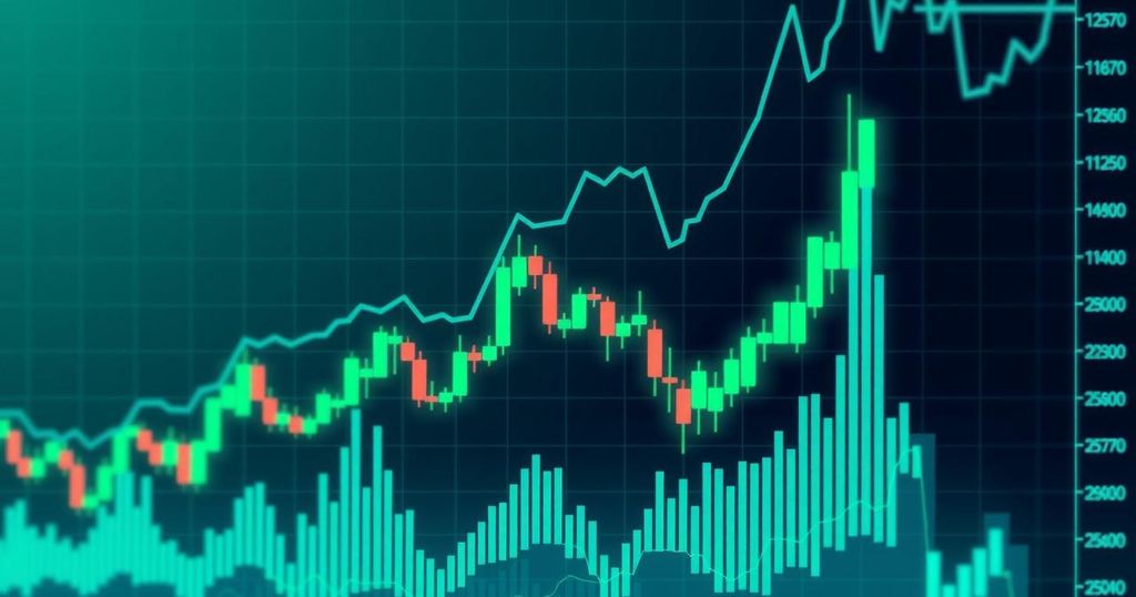 A digital chart showing upward trends and technical indicators in cryptocurrency analysis, with emphasis on XRP and Ethereum.