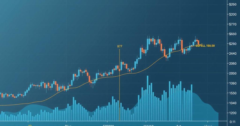 Bitcoin price analysis with graphical charts and market indicators in a modern digital finance theme.