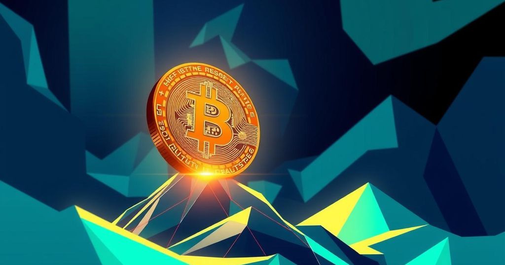 A digital art representation of Bitcoin soaring, with dynamic lines symbolising growth amidst a backdrop of secure assets.