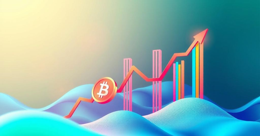 A vibrant representation of Bitcoin's rising value against a decreasing money supply, with dynamic charts and abstract forms.