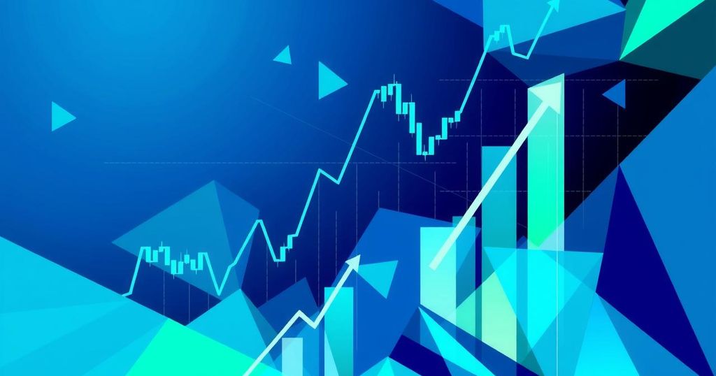 Abstract representation of trading concepts with vibrant colours and geometric patterns, symbolising financial growth.