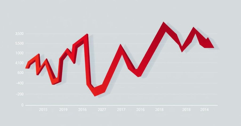 A market graph showcasing a steep decline in cryptocurrency values with vibrant red and green colours