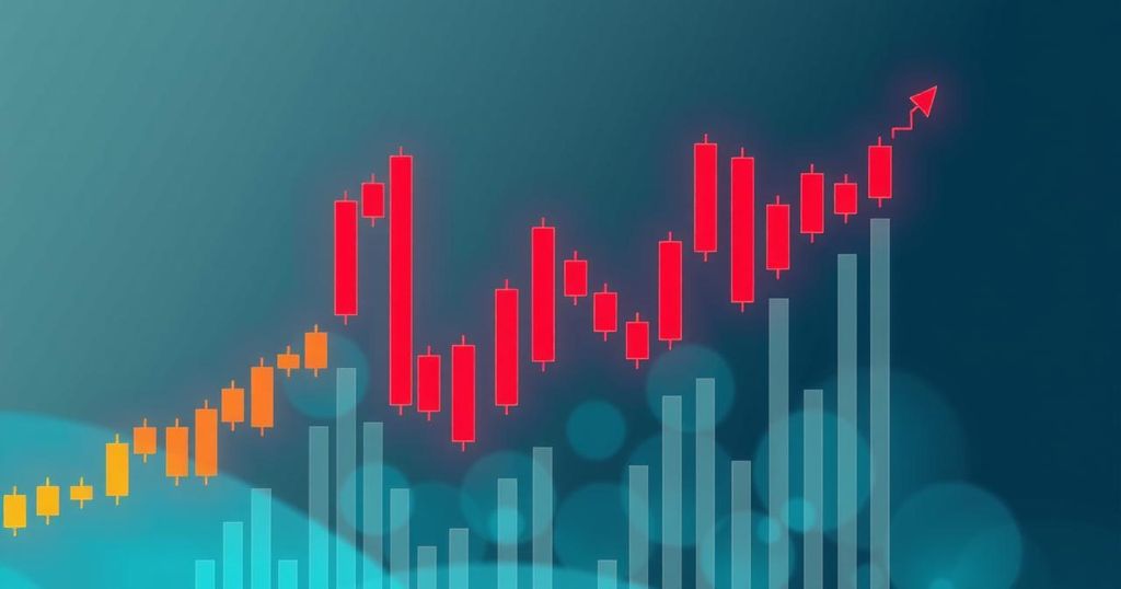 Bitcoin price trend analysis with candlestick charts, green and red tones illustrating market dynamics.