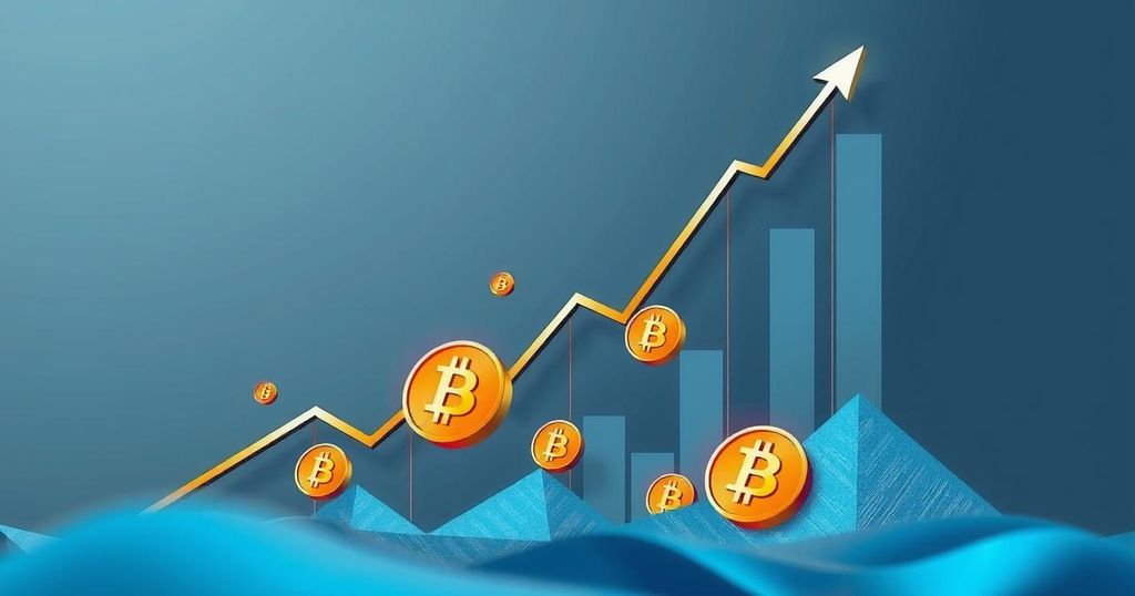 Bitcoin bouncing off support with upward trend lines and a confused market backdrop in muted colours.