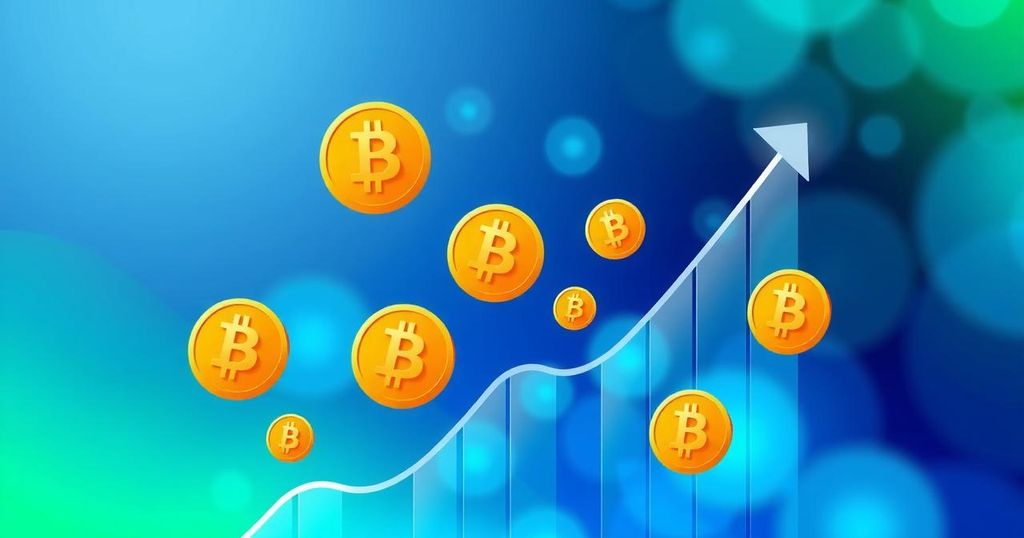 A digital representation of Bitcoin with a strong trend line and vibrant colours, depicting growth and investment confidence.