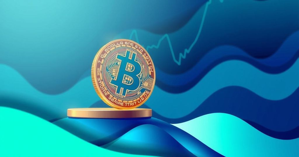 A digital illustration showcasing Bitcoin's resilience with a backdrop of fluctuating market trends and a calm atmosphere.