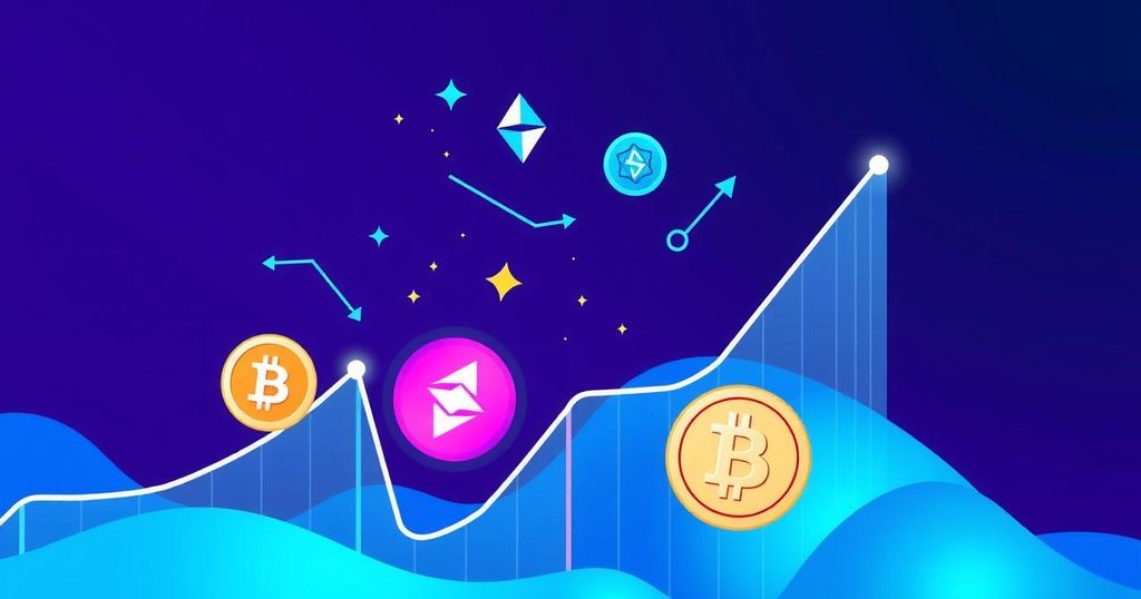 A digital representation of cryptocurrency market trends, highlighting Stellar and Bitcoin Cash with vibrant colours and charts.