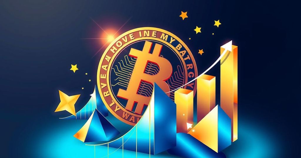 A stylised Bitcoin symbol on a vibrant, dynamic background, showcasing the essence of a bullish market trend.