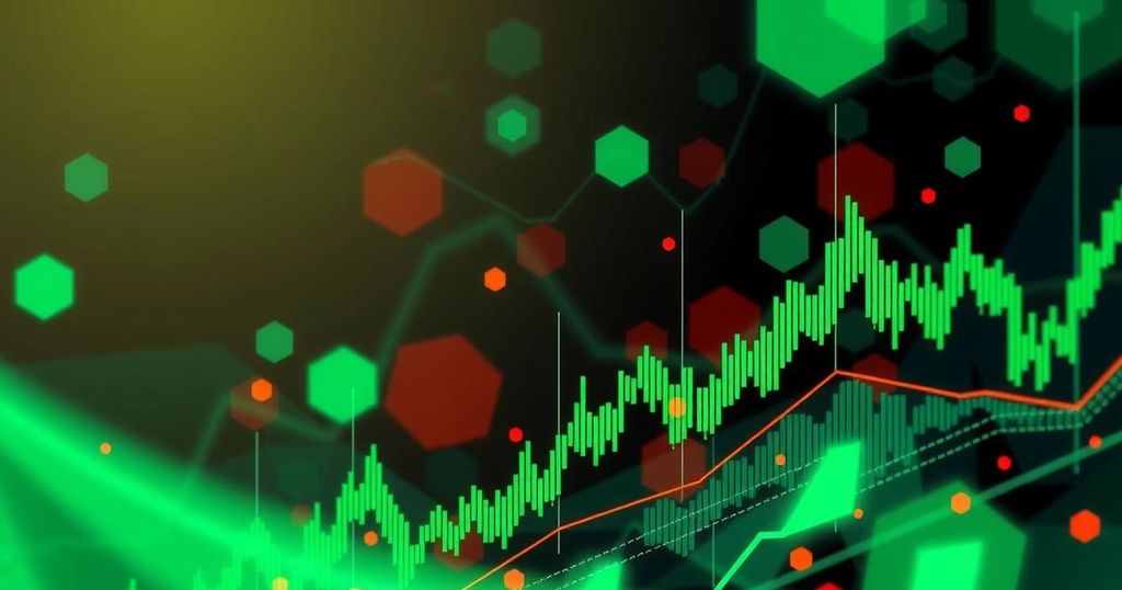 A digital illustration representing crypto market sentiment with a focus on greed, featuring Bitcoin and abstract graphs.