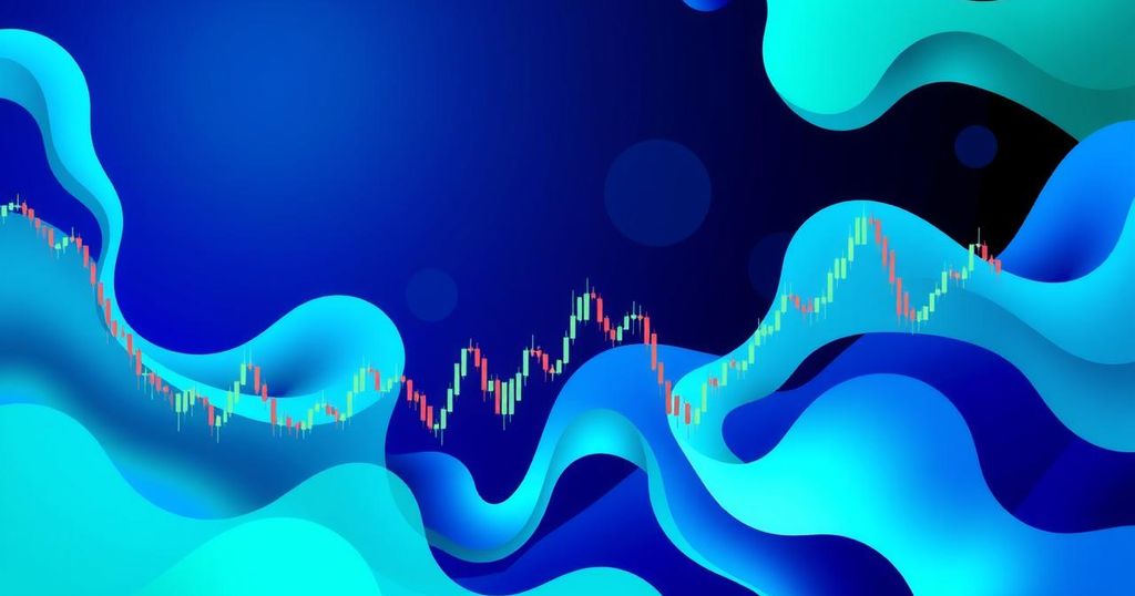 Abstract representation of Ethereum market volatility with vibrant colours and fluid shapes depicting trading actions and movements.