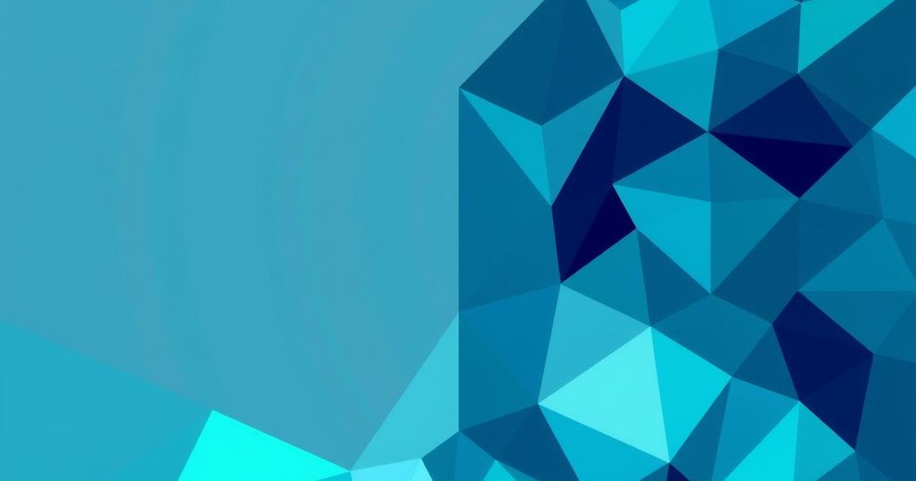 A sleek digital design featuring abstract geometric patterns representing finance and technology themes.