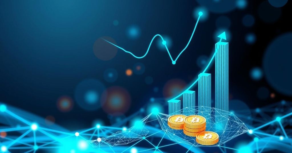 Digital assets and crypto investment strategy represented with abstract blockchain visuals and a modern financial theme.