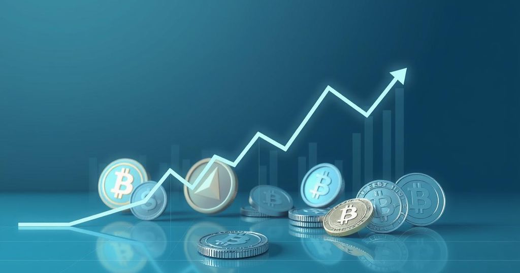 Dramatic cryptocurrency decline with a downward trend line and digital coins fading in the background.