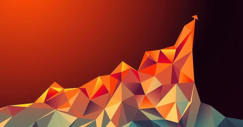 A vibrant uptrend graph symbolising Ethereum price resilience and market optimism, in warm colours and geometric patterns.