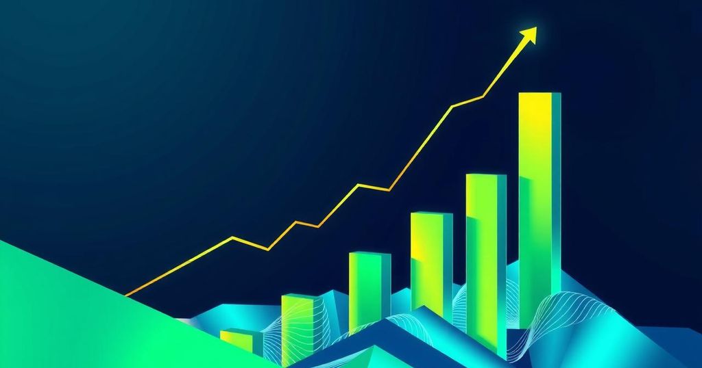 Abstract representation of Ethereum's financial growth, showcasing rising bars and vibrant colours to symbolize investment success.