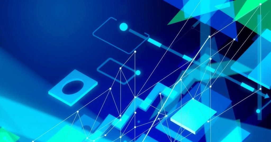 Abstract representation of cryptocurrency growth featuring vibrant colours and geometric patterns