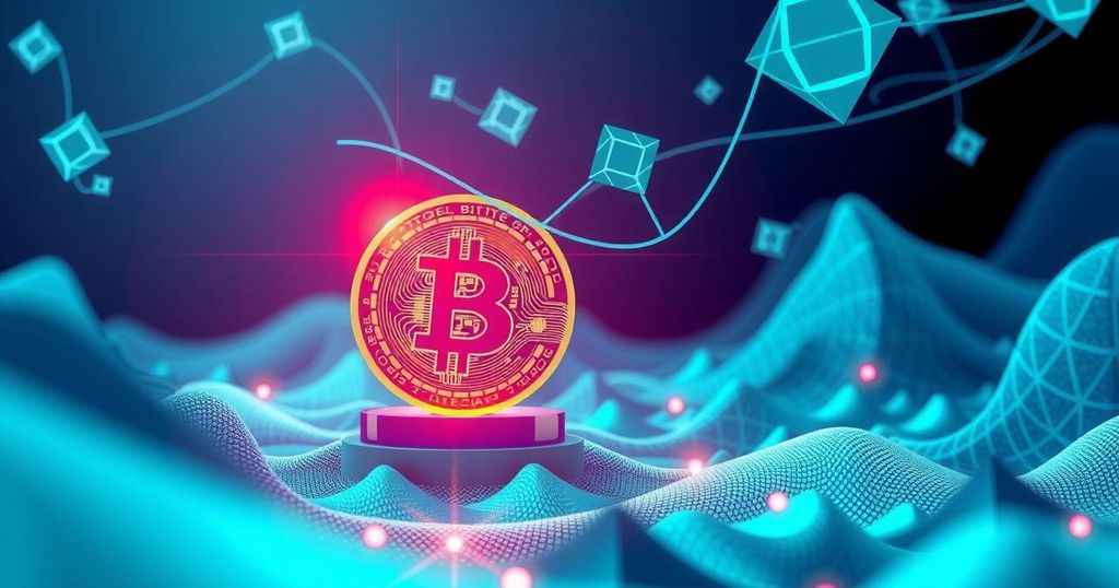 A conceptual image depicting a Bitcoin symbol with a digital backdrop of technology, emphasising cryptocurrency investments.