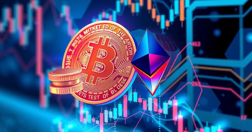 A digital illustration of Bitcoin and Ethereum logos, symbolizing cryptocurrency investment trends and ETF inflows.