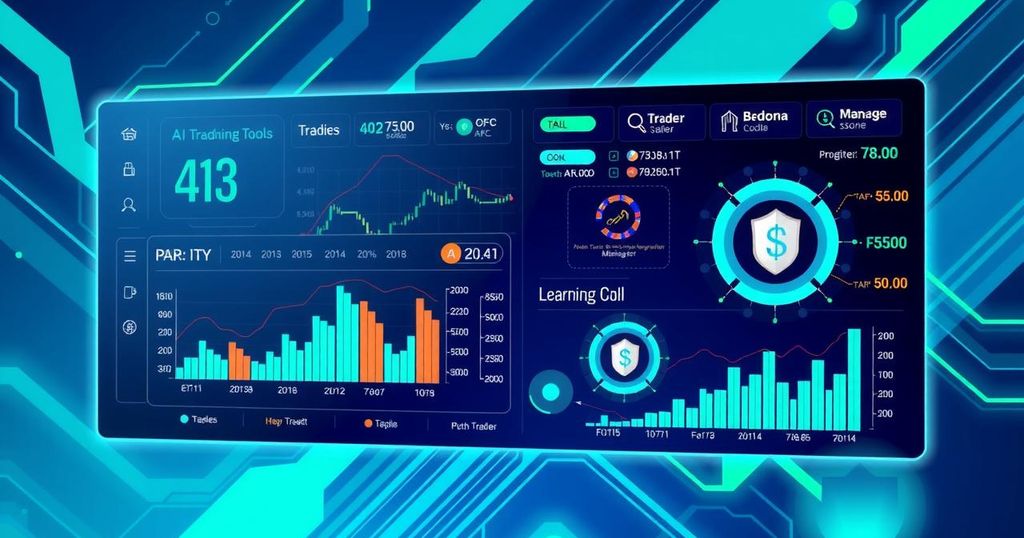 A secure digital trading platform with smart AI tools, featuring vibrant abstract patterns and a tech-inspired colour scheme.