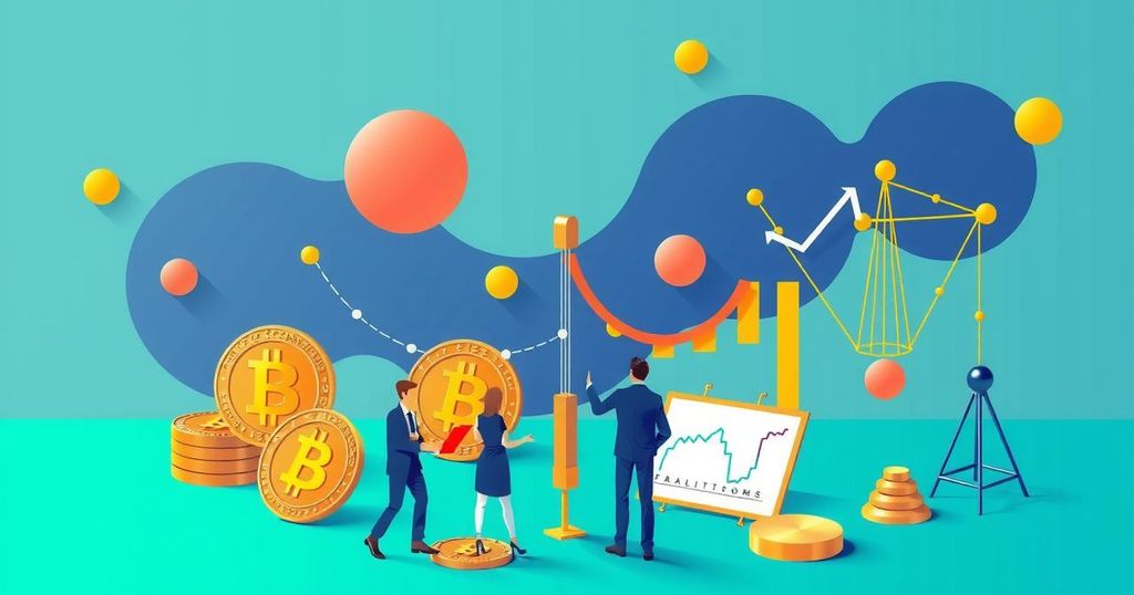Coinbase's political advisory council, featuring political symbols, cryptocurrency icons, and a collaborative atmosphere.