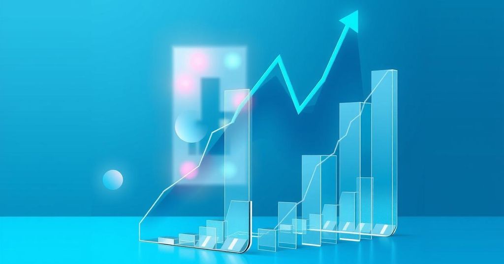 A digital illustration depicting Ethereum values and market trends with a calming blue colour scheme.