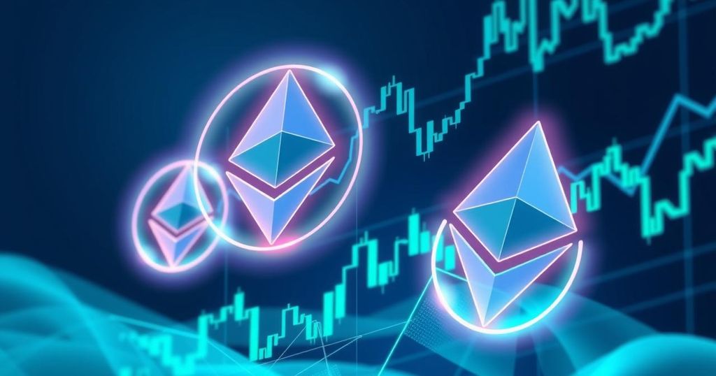 Illustration of Ethereum logos and digital financial charts in cool blue and green tones, symbolising treasury strategy and transparency.