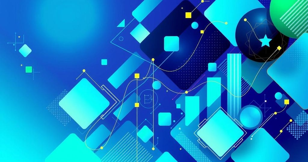 Abstract digital representation of technology growth, featuring vibrant colours and geometric shapes symbolising AI and innovation.