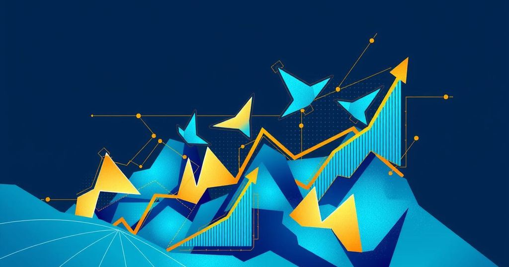 Abstract representation of Ethereum blockchain dynamics with rising graphs and whale figures in a vibrant colour scheme.