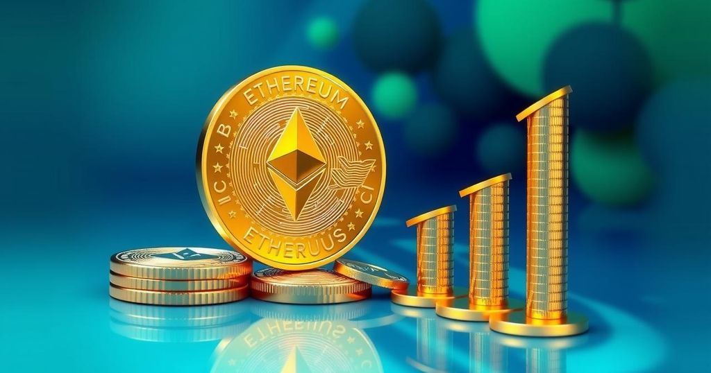 A digital golden Ethereum coin representing stability and growth within a thriving market context.