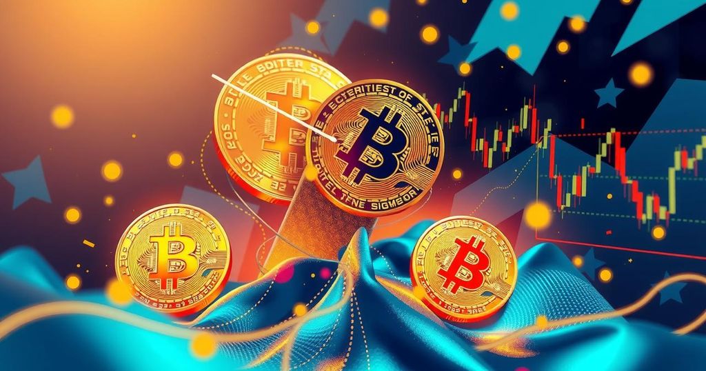 A digital representation of Bitcoin's prominence in a turbulent market, showcasing its value and resilience.