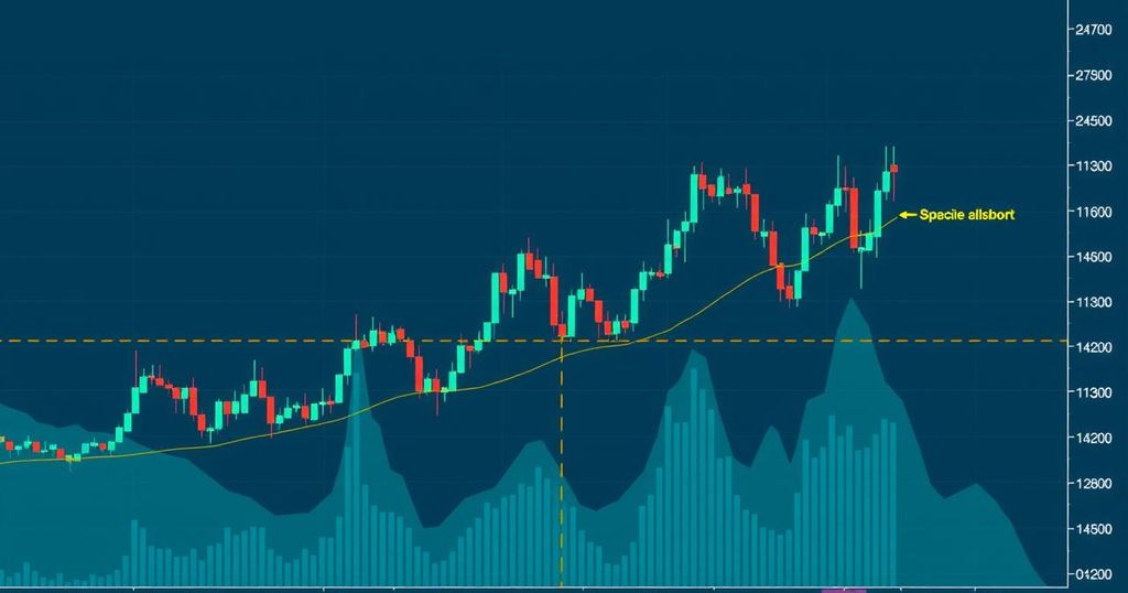 A dynamic cryptocurrency market chart showing fluctuations and trends in various cryptocurrencies.